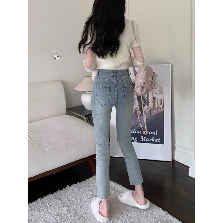 Quần jean nữ màu cũ kiểu dáng basic ko rách siêu sang