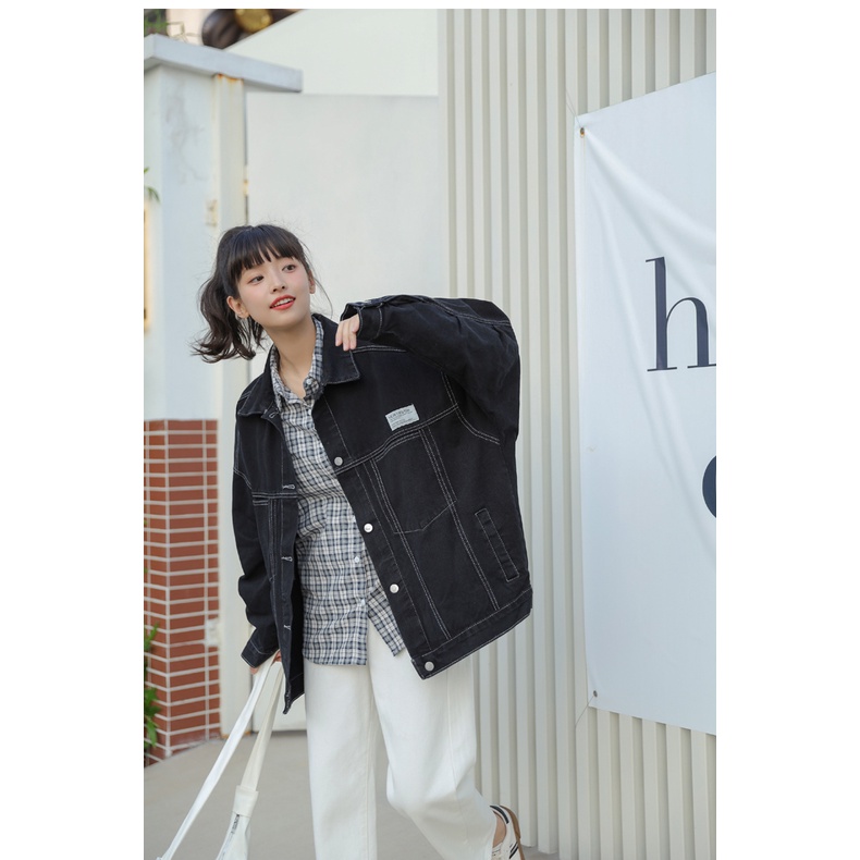 Áo Sơ Mi Bò Ulzzang Dáng Rộng A093 tay dài logo ngực phong cách đường phố, năng động, cá tính