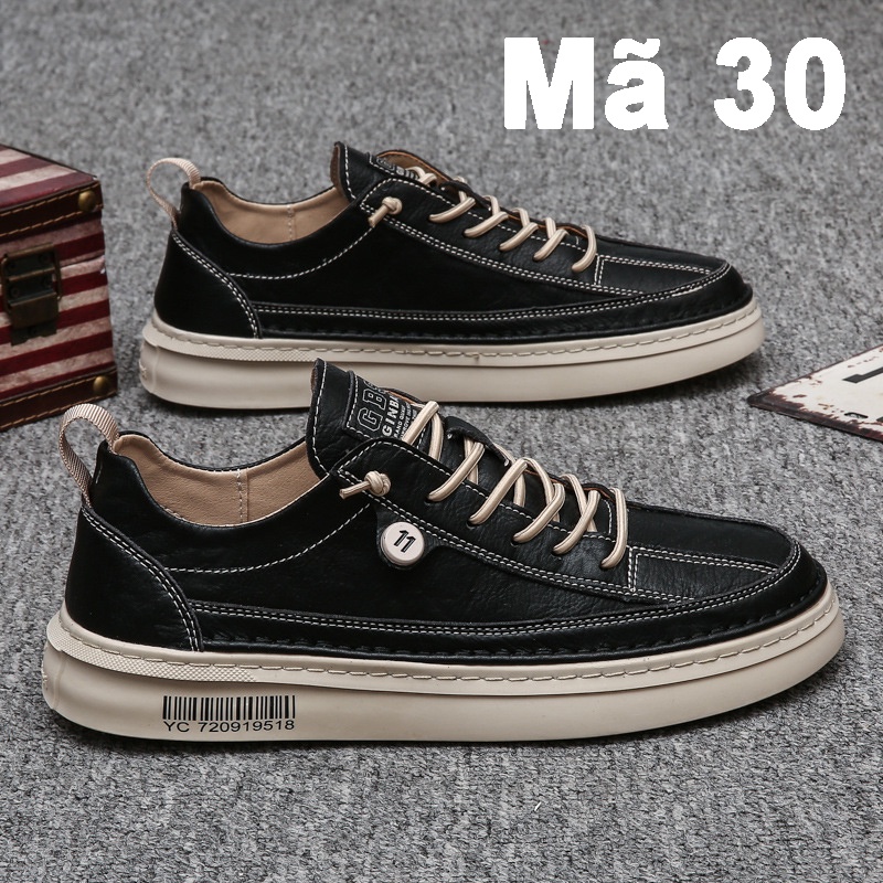 Giày Thể Thao, Giày Thể Thao Nam, Giày Sneaker, Giày Da Đen Mã Vạch 3cm Mã 30