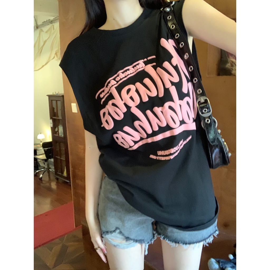 Áo Sát Nách Dáng Rộng In Chữ Thời Trang Cho Nữ