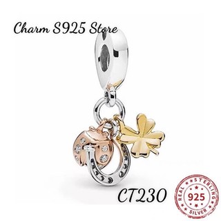 Charm pan ale treo cỏ 4 lá và bọ phối màu bạc s925 hàng cao cấp