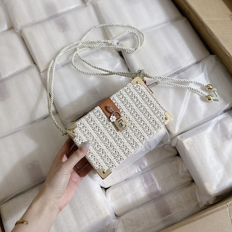 MT065 Túi cói vintage dáng cốp chữ nhật size 20cm