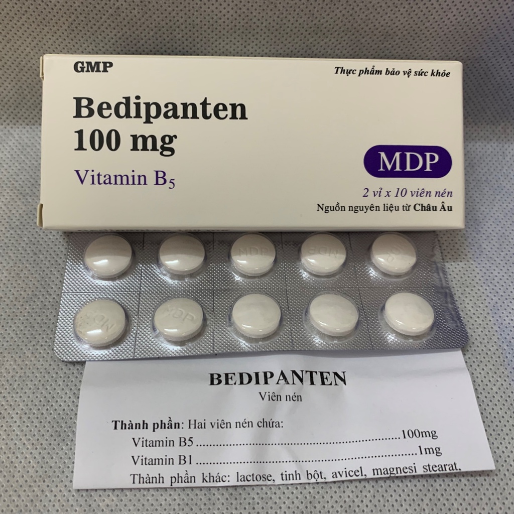 Viên giảm mụn,ủ tóc Bedipanten vitamin B5 100mg,vitamin B1 1mg ngăn ngừa rụng tóc,mụn và giảm tiết bã nhờn-Hộp 20 viên