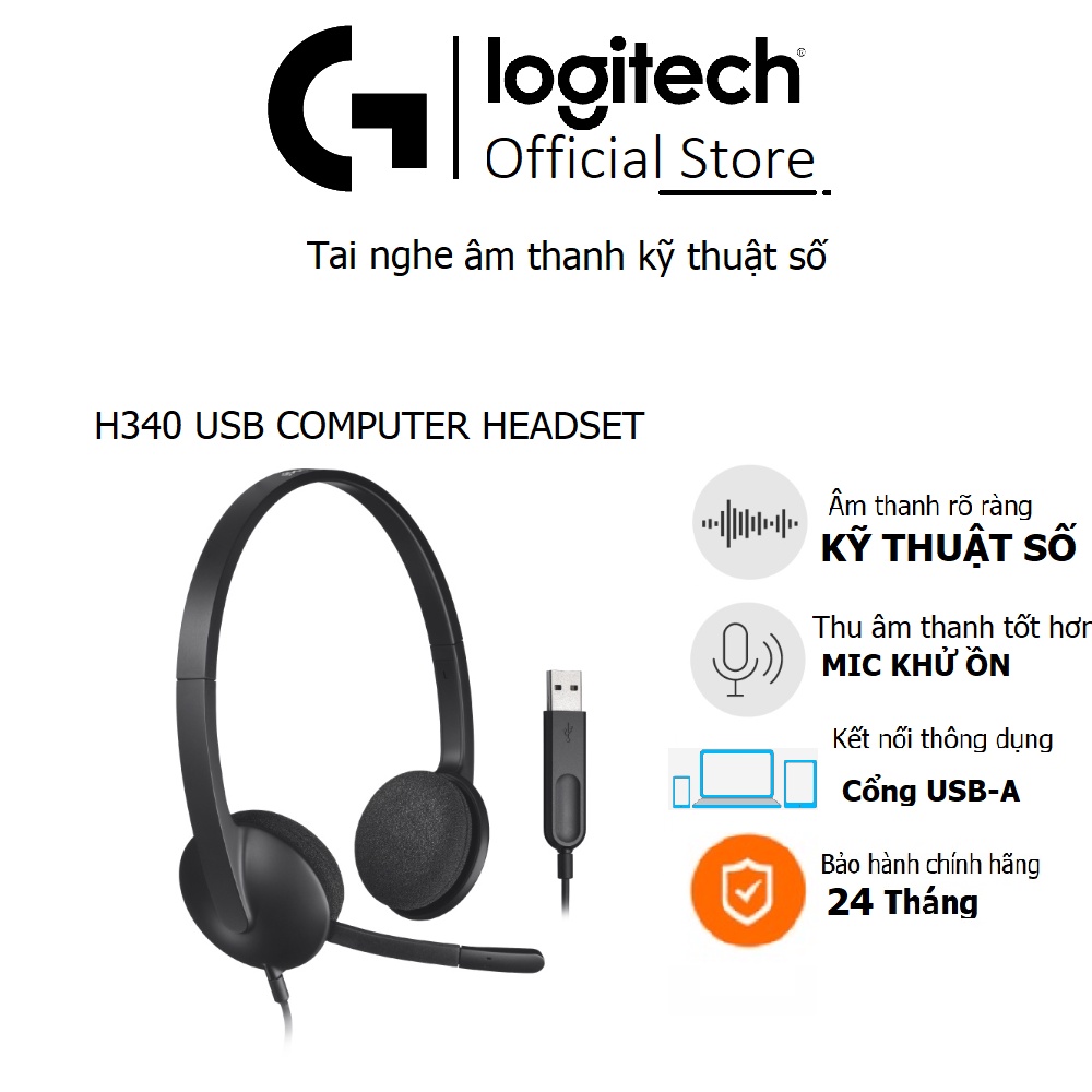 Tai nghe Logitech H340 Micro khử tiếng ồn Kết nối cổng USB - Bảo hành 2 năm