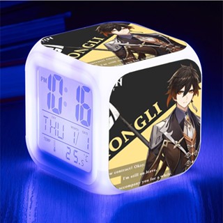  Đồng hồ báo thức để bàn in hình GENSHIN IMPACT ver Gạch chéo đèn LED đổi màu game anime chibi xinh xắn 