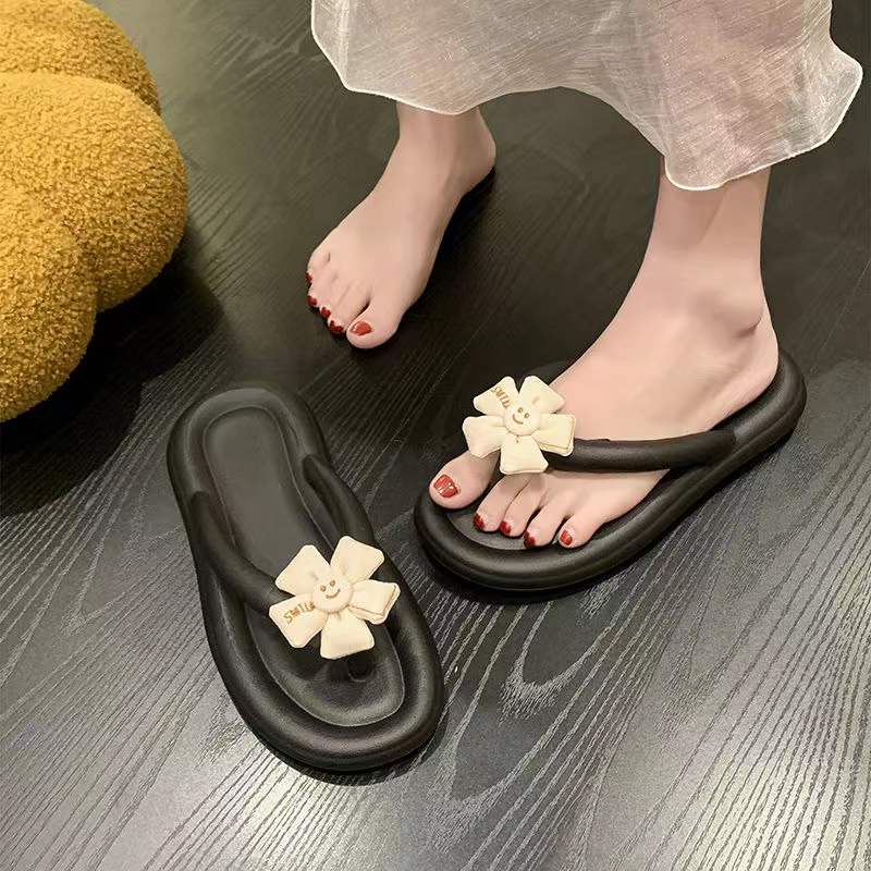 Dép cao su dép lê nữ dép xỏ ngón hoa dễ thương mặc bên ngoài đế dày