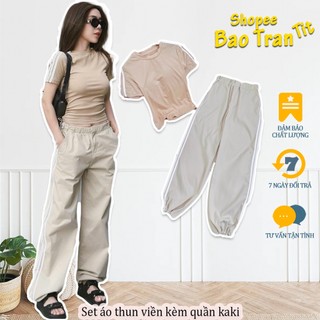 Set áo thun viền kèm quần kaki về đủ màu