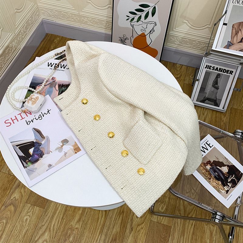 Áo khoác dạ tweed nữ dáng ngắn cúc đồng sang chảnh, tiểu thư 2 màu siêu xinh