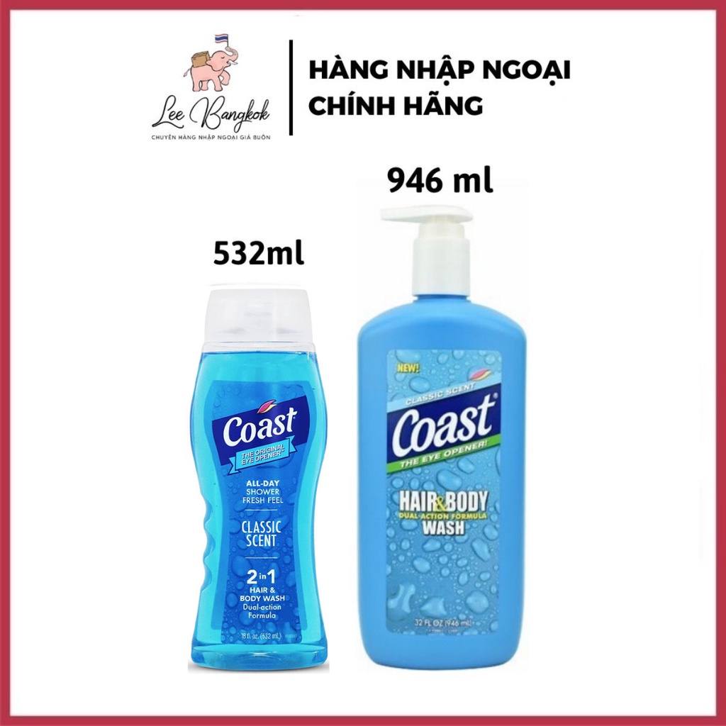 Sữa Tắm Coast - Dầu Tắm Gội Coast Mỹ 2 in 1 Coast Hair & Body Wash Classic Scent Pacific Force 532ml - Leebangkok