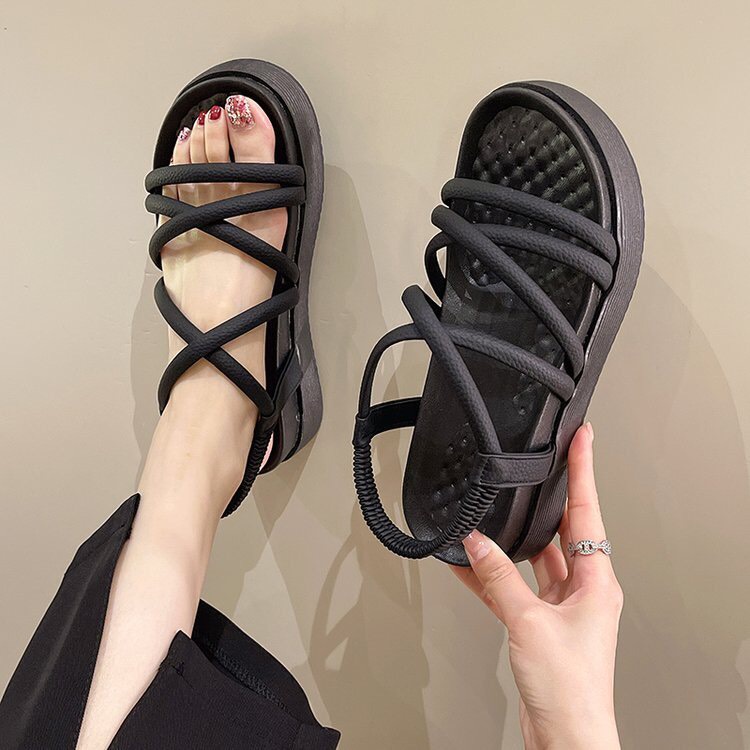 Dép sandal nữ bánh mì quai vân chéo co giãn đế độn 4cm hot mùa hè 2023 MÃ M97