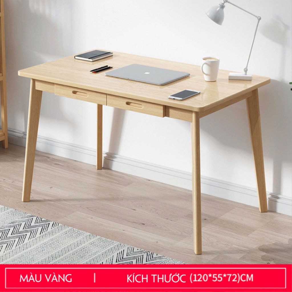 Bàn Làm Việc Có Ngăn Kéo AMYLY Bàn Học Sinh Viên Chất Liệu Gỗ MDF Màu Trắng Vàng Nâu Kích Thước D120*R55*C72cm | BigBuy360 - bigbuy360.vn