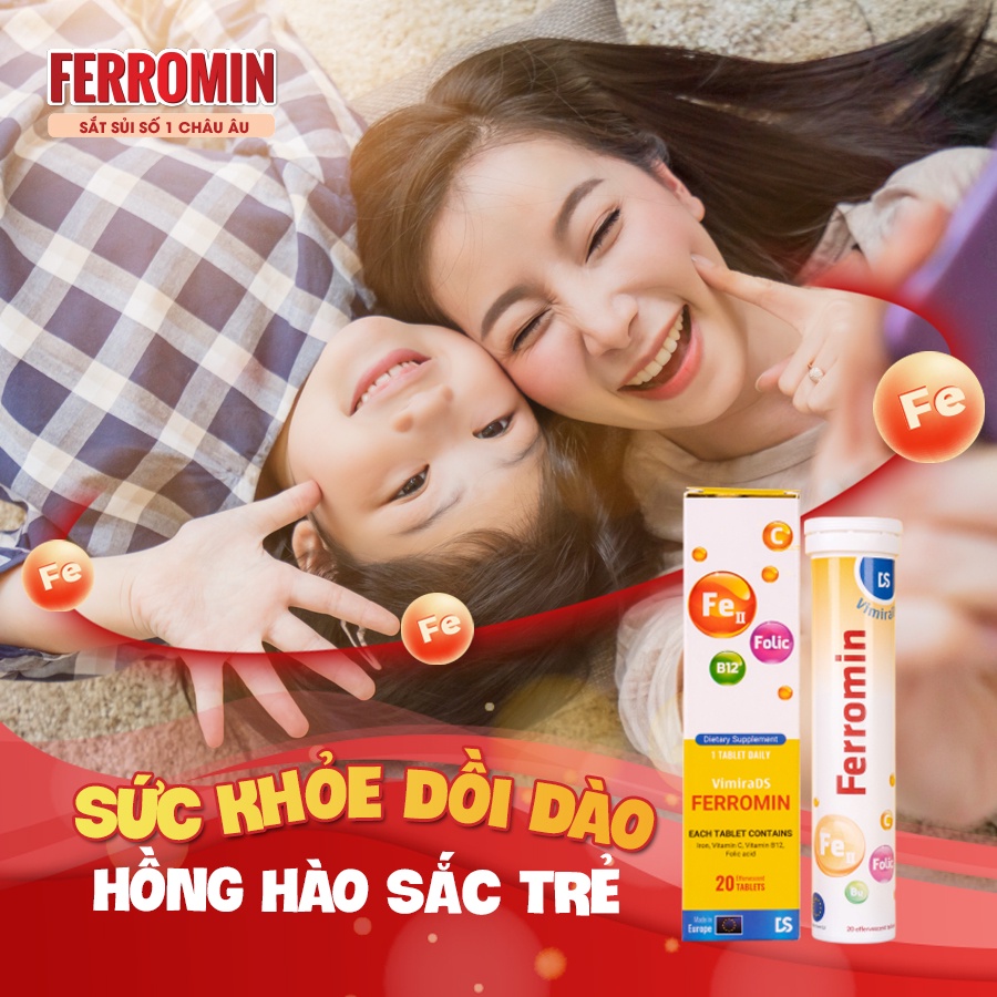 Viên sắt dạng sủi sắt bầu Ferromin không Tanh Táo Thơm Dễ uống Hấp thu tốt cho trẻ nhỏ Phụ nữ mang thai
