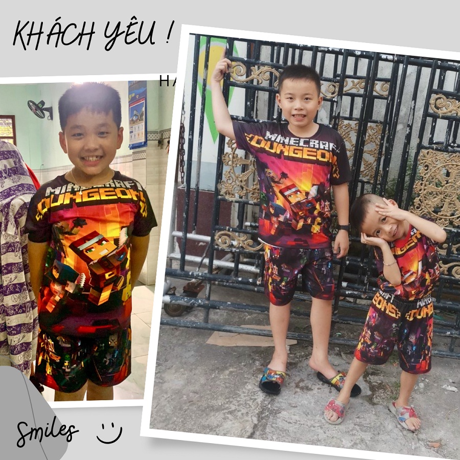 Đồ Bộ ba lỗ bé trai, bộ sát nách thun lạnh in hình Minecraft nhiều màu size từ 10kg - 60kg chất đẹp co giãn 4 chiều