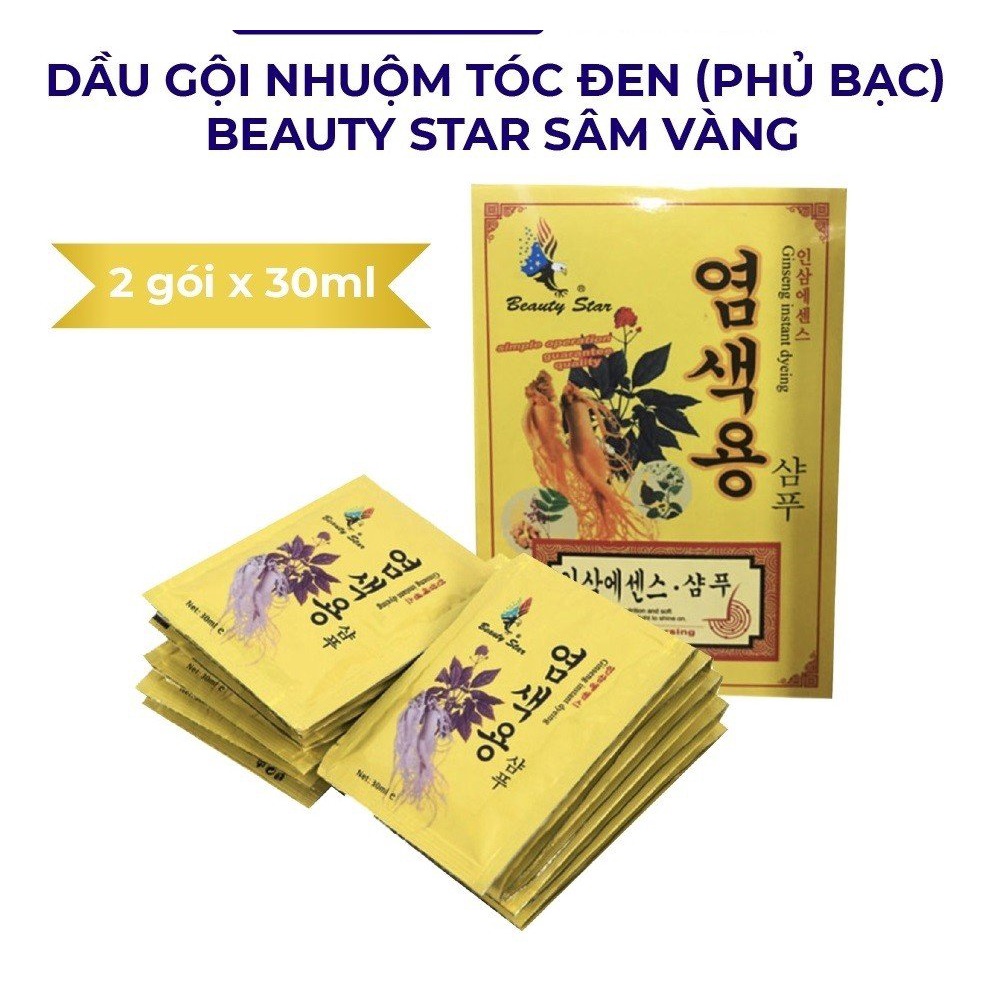 Dầu Gội Nhuộm Tóc Đen (Phủ Bạc) Beauty Star Hàn Quốc Hộp 2 Gói * 30ml