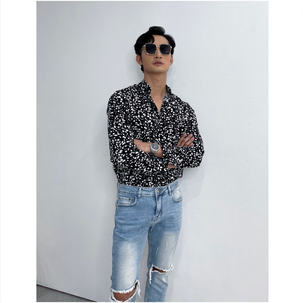 Áo sơ mi nam dài tay họa tiết vải thoáng mát, chống nhăn | No.1 paint smear