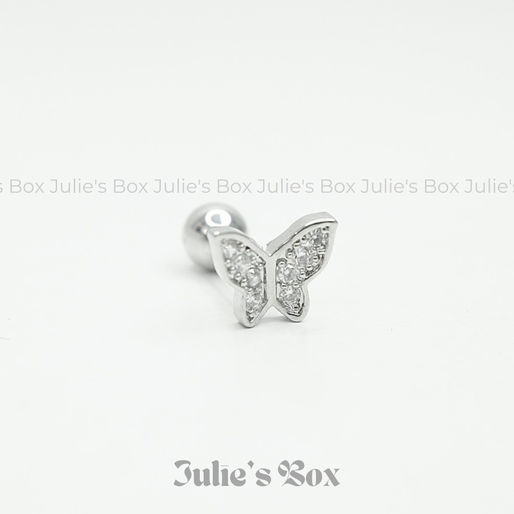 [1 Chiếc] Khuyên Tai Butterfly No.9 Đính Đá Màu Bạc Không Ngứa Bông Tai Unisex Julies Box 66