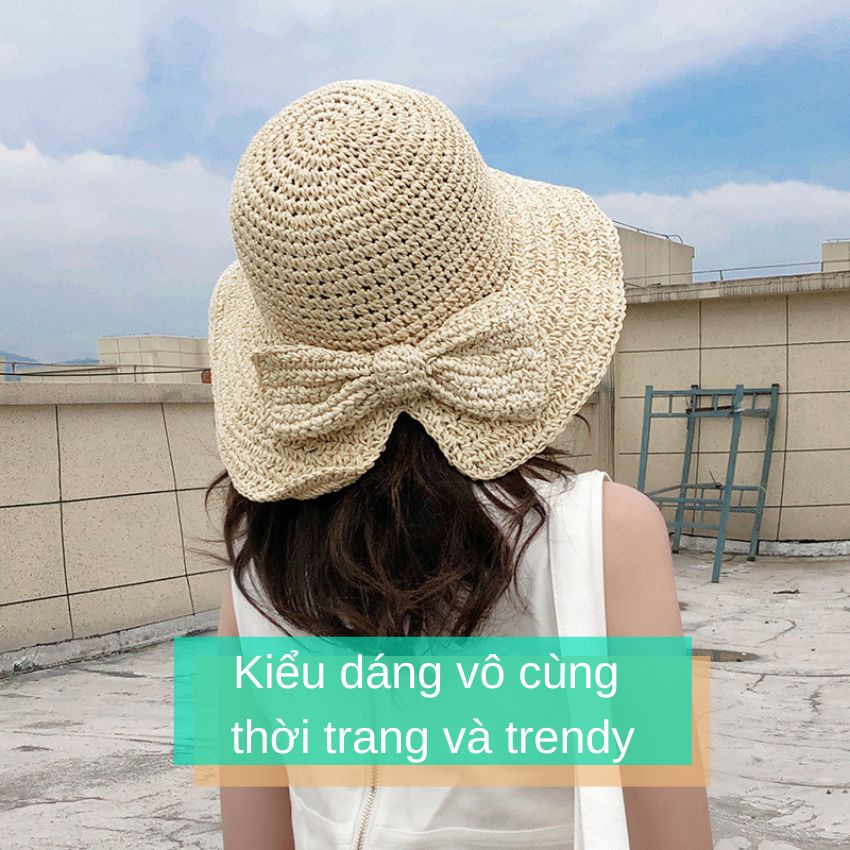 Mũ cói mềm kết nơ lớn phong cách Retro