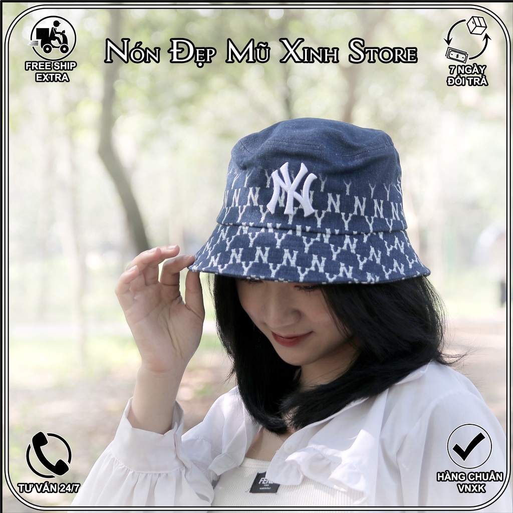 Nón tai bèo JEAN Bucket MLB chất vải jean Hàn Quốc cao cấp phối monogram ombre cực đẹp, chuẩn vnxk