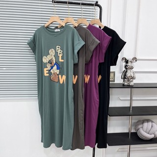 Váy phông gấu in hình nhiều màu PETBYCHANG, phom suông rộng, váy phông cotton dáng dài