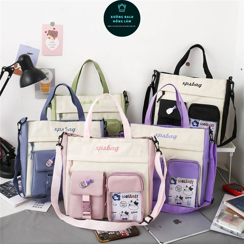 Túi Xách Canvas Cỡ Lớn Màu Tương Phản Phong Cách Hàn Quốc Thời Trang Cho Học Sinh ( Túi tote XPSBAG) | BigBuy360 - bigbuy360.vn