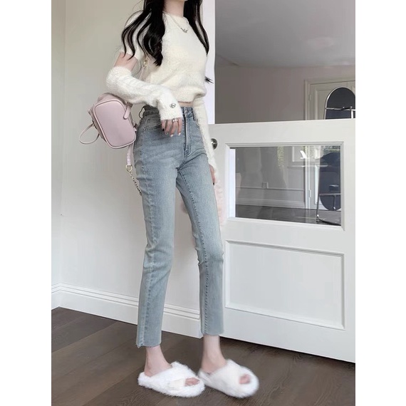 Quần jean nữ màu cũ kiểu dáng basic ko rách siêu sang