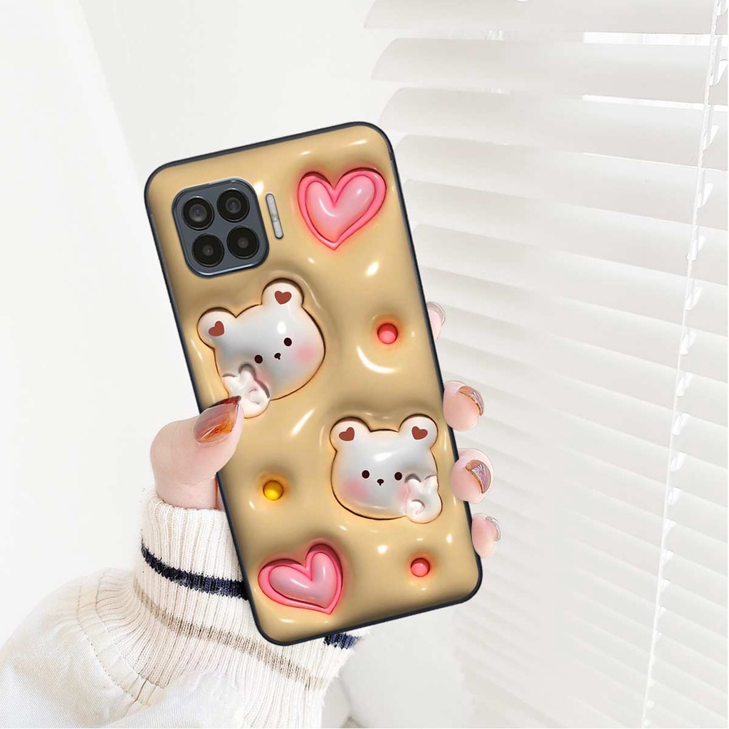 Ốp lưng Oppo A73 / A93 hình in 3D gấu nâu cute, trái tim kẹo dễ thương, rẻ bền đẹp