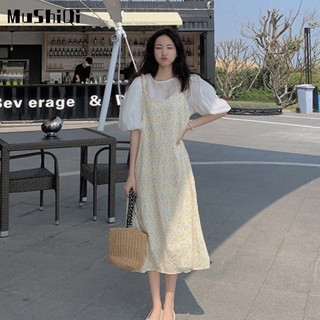 Đầm hai dây MUSHIQI dáng lửng in hoa thời trang mùa hè
