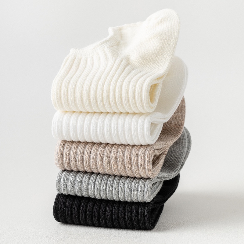 Vớ FHYL cotton cổ thấp màu trơn gân sọc dọc hai lớp phong cách Nhật Bản thời trang xuân hè dành cho nữ