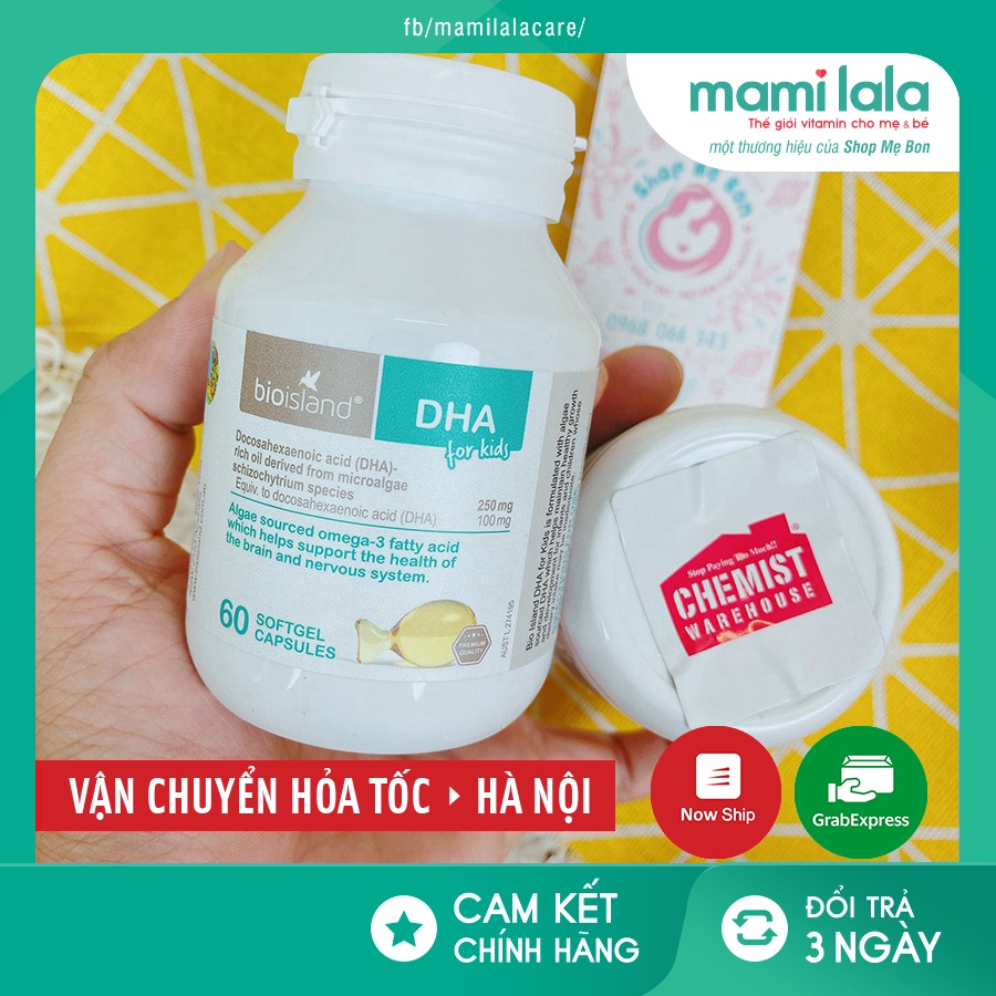 [Tem Chemist] Bioisland DHA for Kids, Úc (60 viên) dầu cá từ vi tảo bổ sung DHA cho bé từ 7 tháng