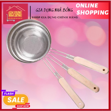 Vợt chao inox lỗ tròn tay cầm bằng gỗ nhiều cỡ_ TIỆN DỤNG INOX CAP CẤP