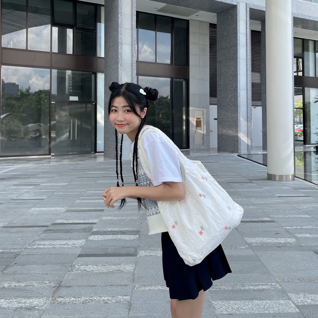 Túi vải xô thêu hoa cho nữ Pretty