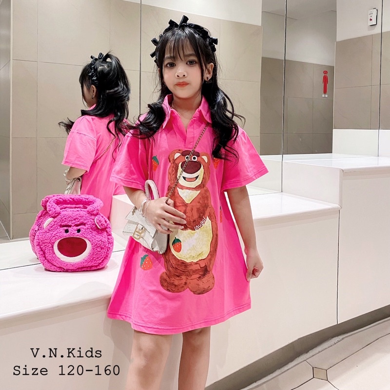 Váy Polo Gấu dâu xinh xỉu cho Bé size đại 20kg -45kg