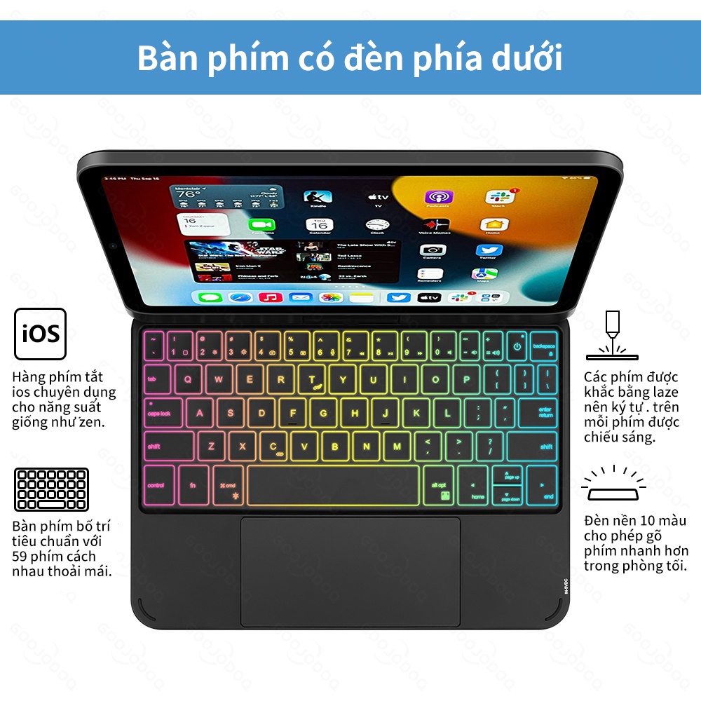 Bàn Phím Không Dây GOOJODOQ Cho iPad Mini 6 Có Ốp Lưng Từ Tính Có Đèn Nền Bàn Phím Xoay Bàn Phím Không Dây