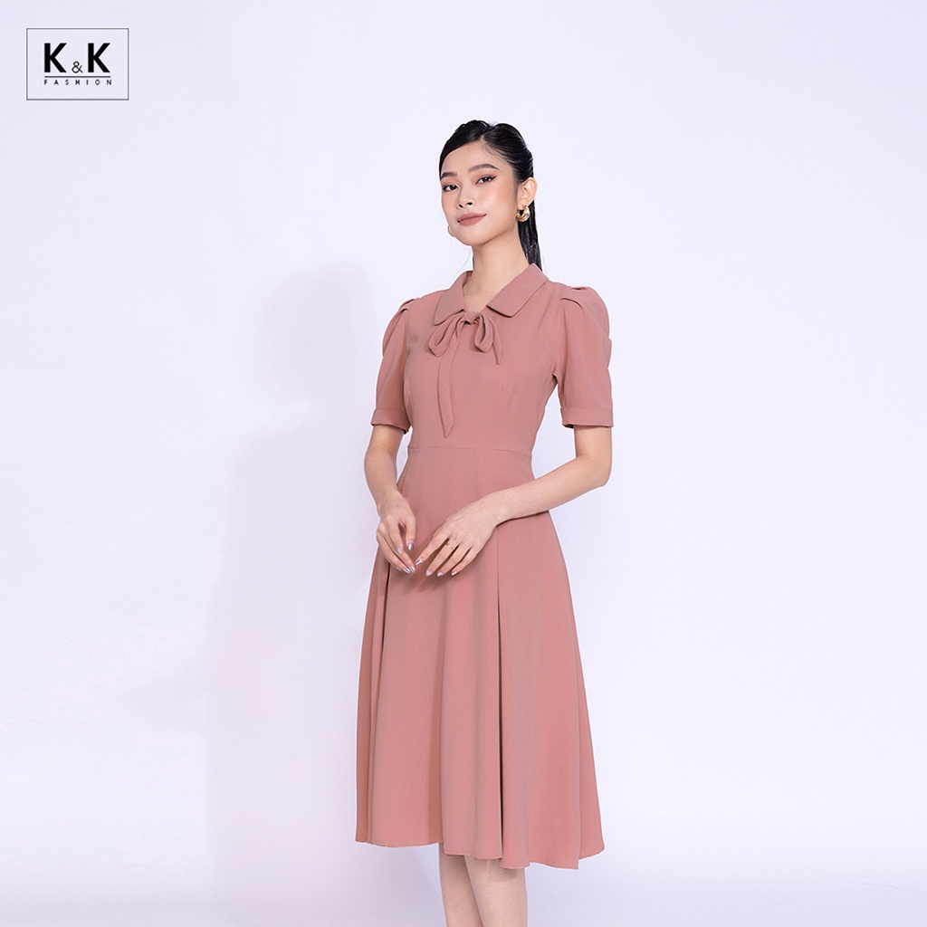 Đầm Xòe Công Sở Màu Hồng Cổ Sen K&K Fashion KK140-02 Chất Liệu Tuyết Sa Cát