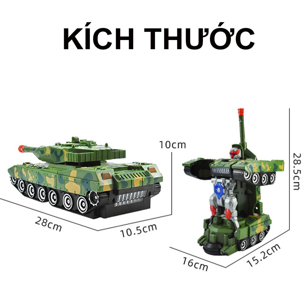 Đồ chơi trẻ em xe tăng biến hình Robot tự động có đèn led và nhạc nền cho bé