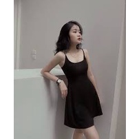 Váy 2 dây nữ dáng xèo năng động chất thun tăm, Đầm 2 dây bản to màu đen Vati Shop | BigBuy360 - bigbuy360.vn