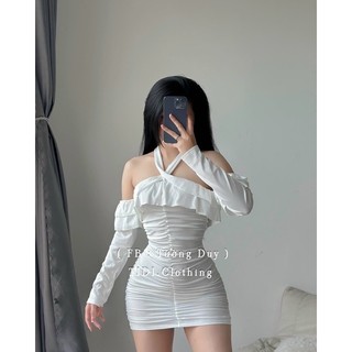 Đầm body trễ vai phối bèo ngực tiểu thư