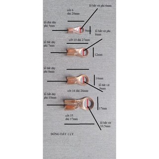 Đầu cốt đồng bắt dây điện lỗ bắt vít 6 ,8,10 ,16 ,35 giá 1 hộp 100 cái