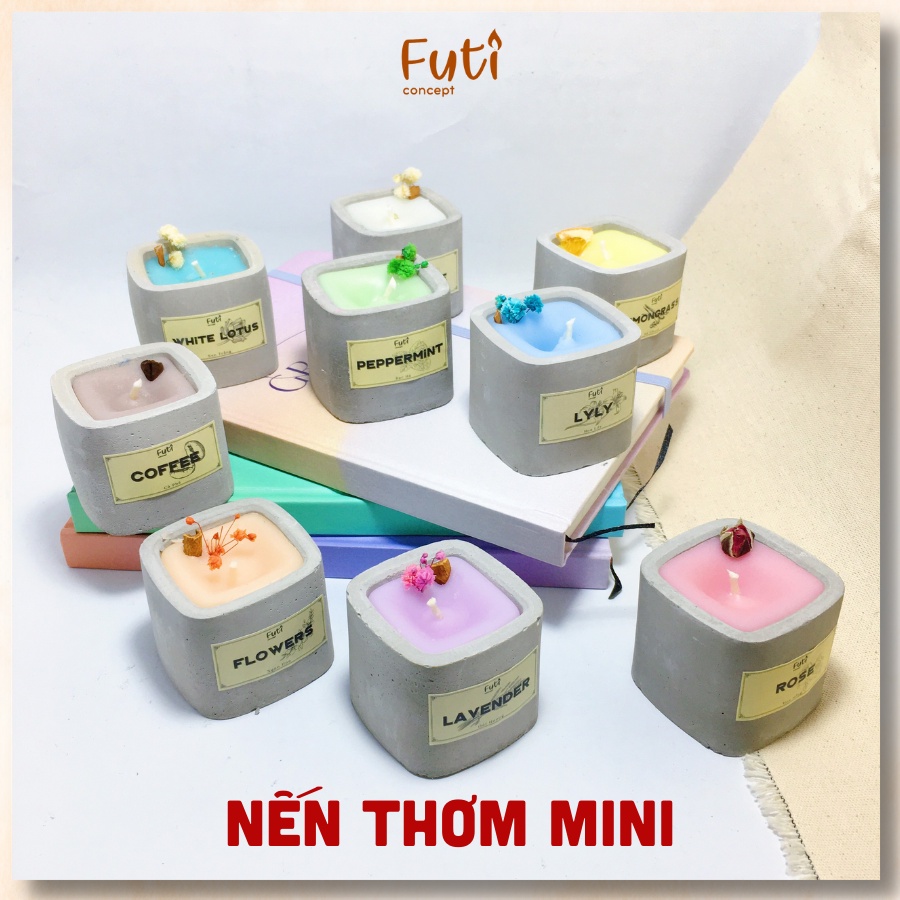 Nến Thơm Mini 9 Mùi tự chọn cốc xi măng, Candle Cup tinh dầu thiên nhiên