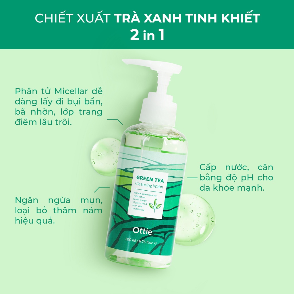 [QUÀ TẶNG] Nước Tẩy Trang Trà Xanh Ottie Green Tea Cleansing Water 200ml