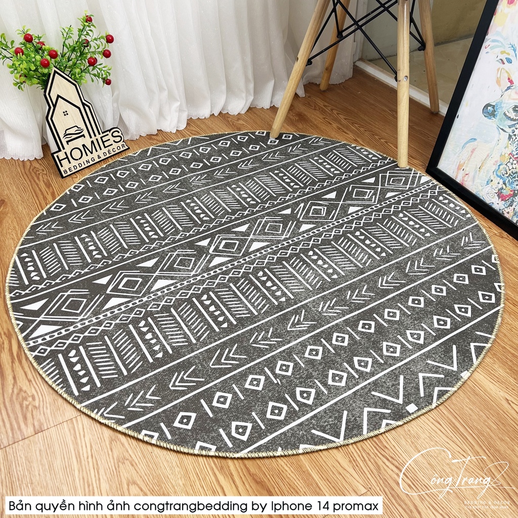 Thảm Decor Hình Tròn Bali Hoạ Tiết Thổ Cẩm, Vintage Trang Trí Phòng Ngủ, Phòng Khách ( Đường Kính 1m x 1m )