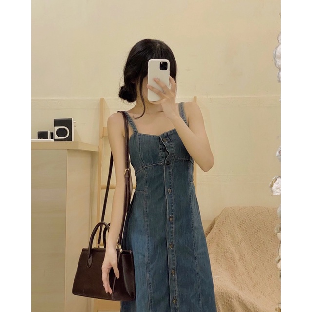 Đầm jean hai dây dáng dài dáng chữ a - D242