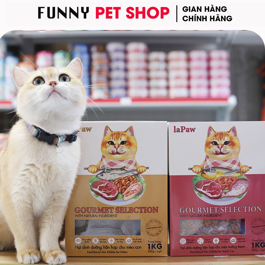 Hạt Dinh Dưỡng Cho Mèo Trưởng Thành LaPaw Gourmet 1Kg - Thức Ăn Cho Mèo Lớn - Funny Pet Shop