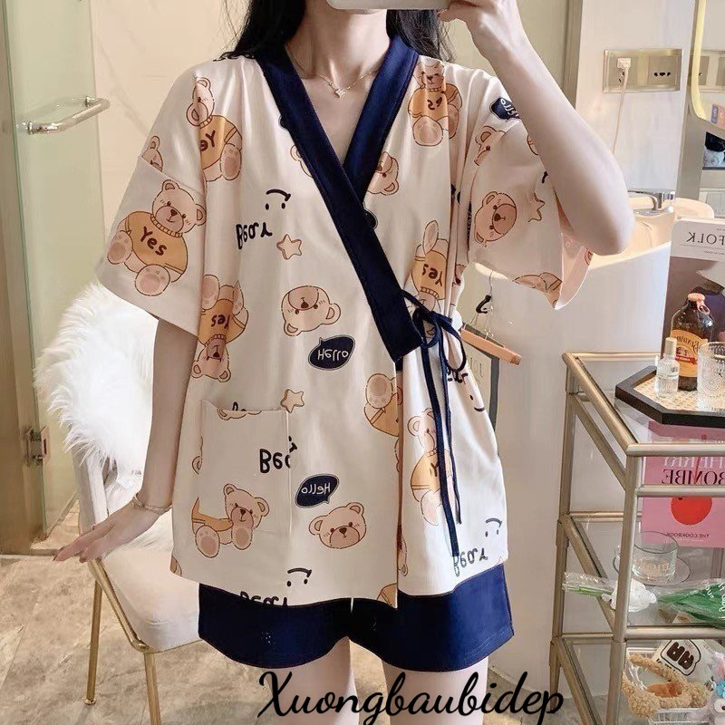 Bộ ngủ nữ, Đồ nữ mặc nhà kiểu KIMONO NHẬT BẢN chất thun sữa đẹp ( bầu bí bon chen được ) BC26