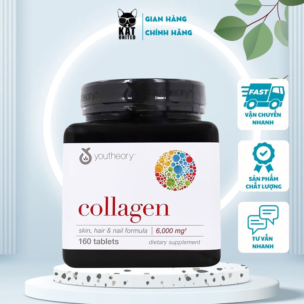 Thực Phẩm Chức Năng Youtheory Collagen+Biotin Mỹ Bổ Sung Collagen Cần Thiết Cho Cơ Thể 160 Viên