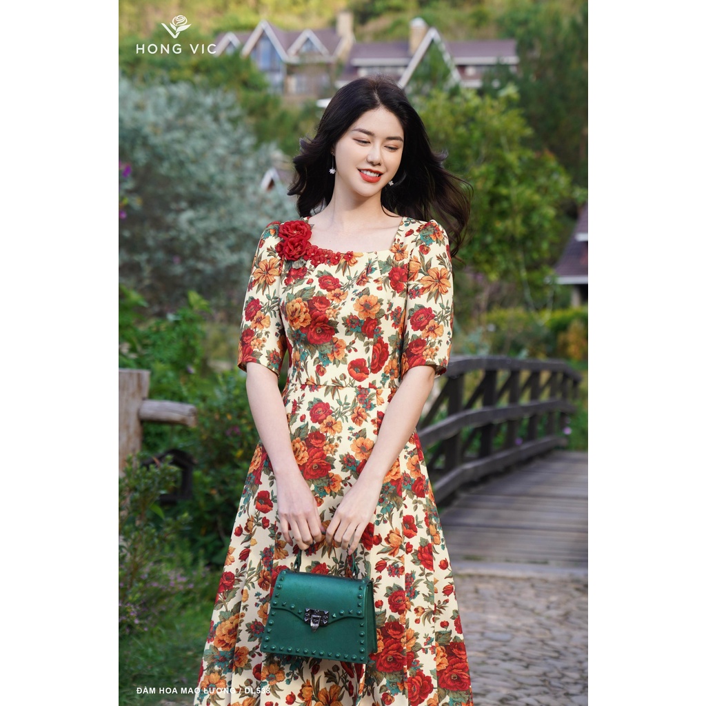 Đầm nữ thiết kế Hong Vic hoa mao lương DL538