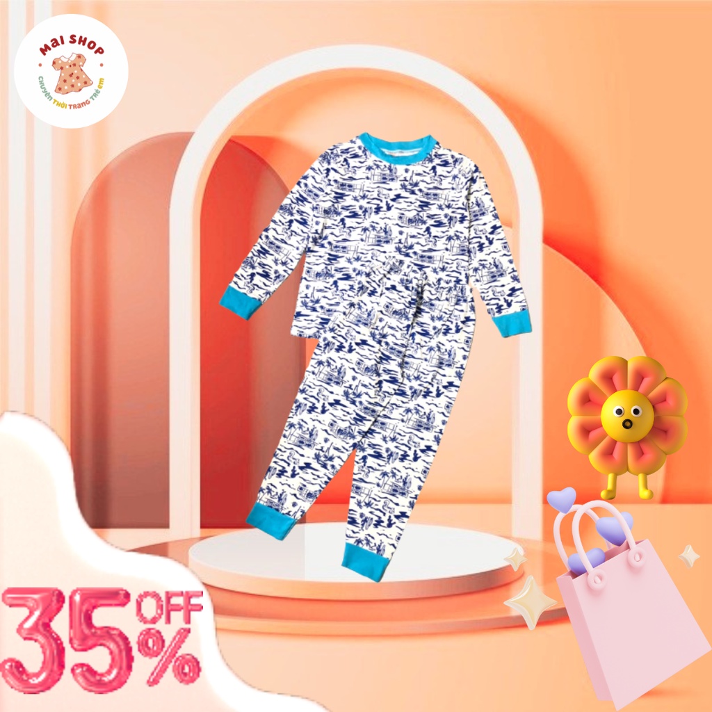 Bộ 25-36 kgCotton Dài Tay Thu Đông Cho Bé Trai, Gái Từ 20-36kg Hoạ Tiết Ô Tô Khủng Long Cho Bé Từ 5-10 Tuổi