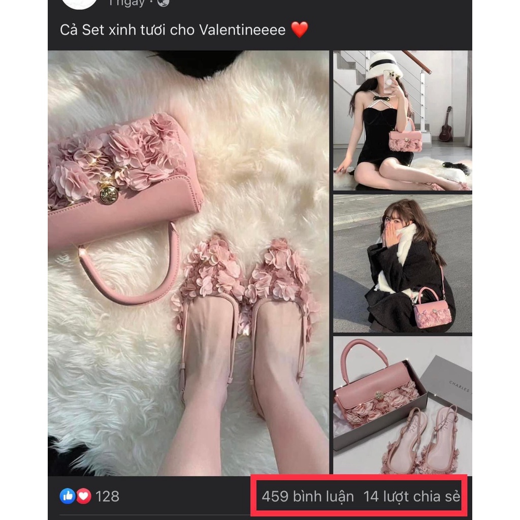 Túi C.N.K hoa quai xách đeo chéo sz 19cm -Full hộp