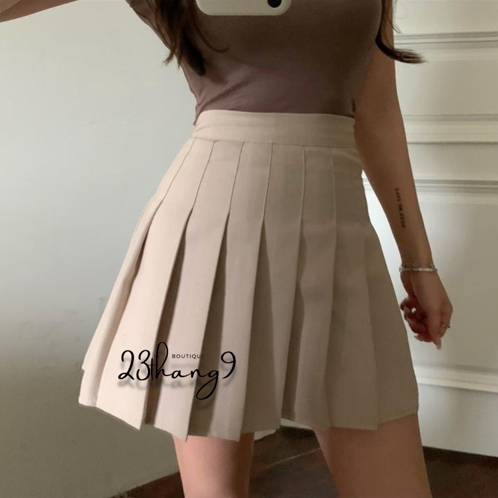Chân váy xếp ly dáng ngắn chân váy tennis lưng cao xòe vải tuyết mưa cao cấp