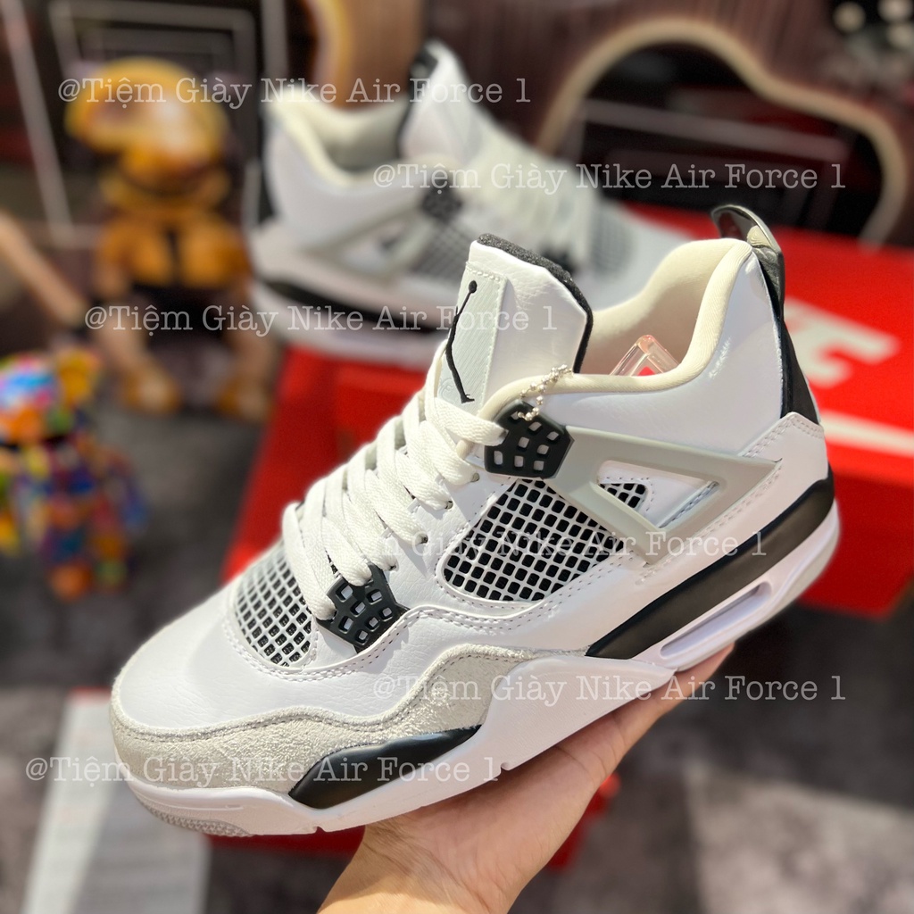 Giày Thể Thao Jordan 4 Off White Retro GS Military Black JD4 Đen Trắng